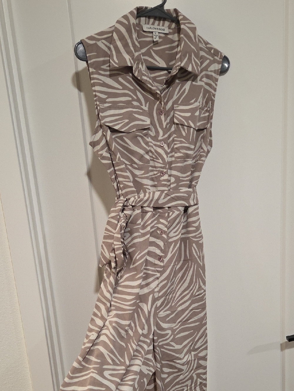 Taupe Zebra-Print Jumpsuit